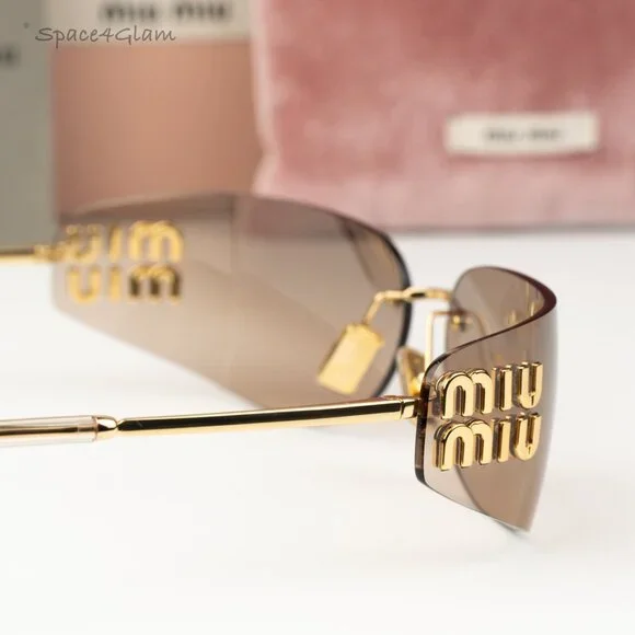 Miu Miu Men Sunglasses Gold Bronze Mirror Gradient Rectangle MUA51S 5AK20P NEW